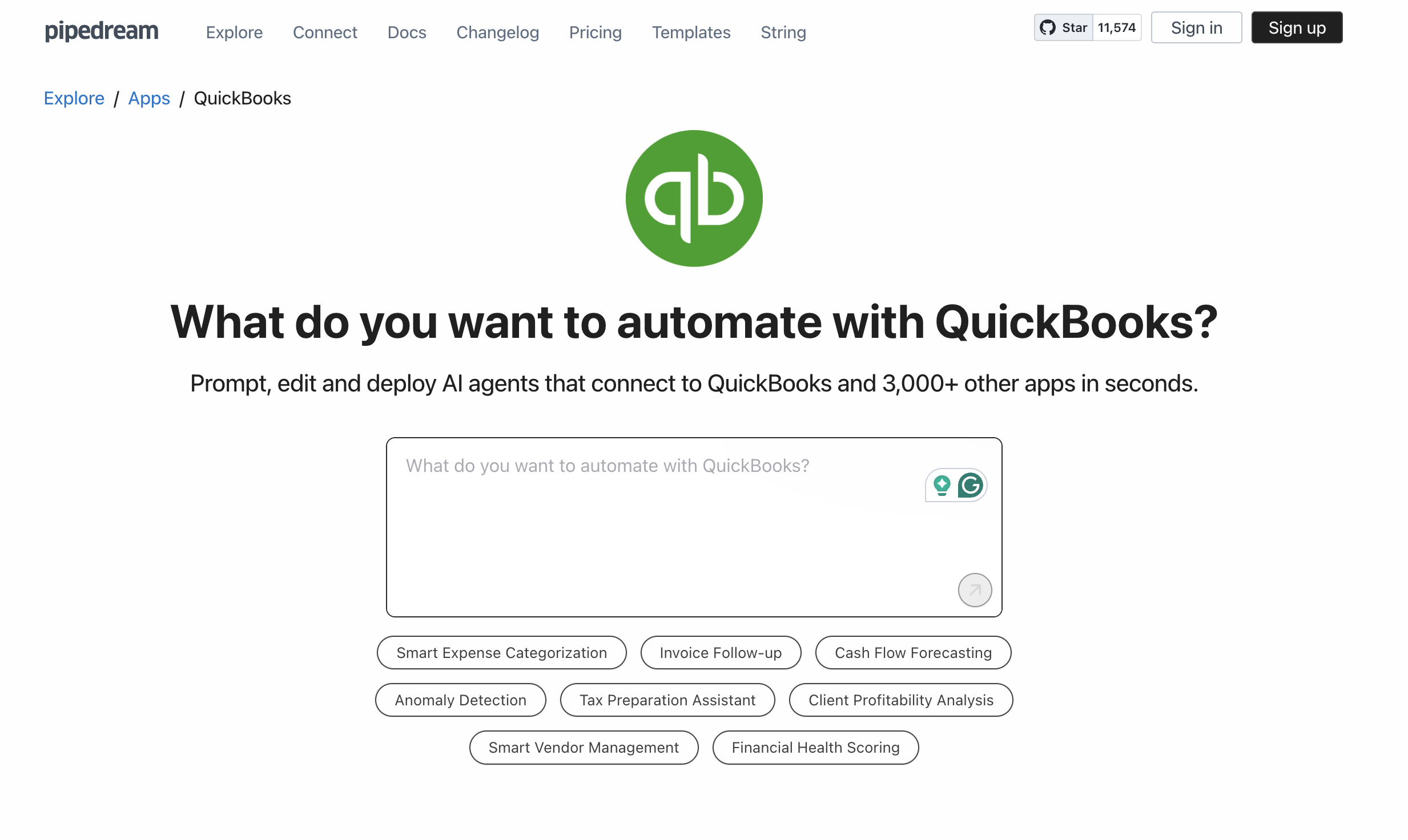 Pipedream's QuickBooks apps page