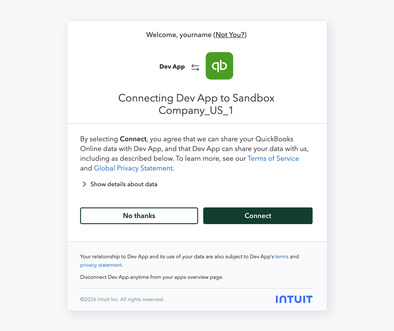 Intuit OAuth consent screen